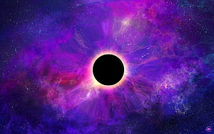 Vibrant Purple Nebula Surrounding a Glowing Black Hole in Deep Space HD wallpaper