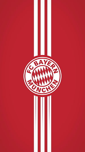 FC Bayern München Official Club Crest on Red Background with White Vertical Stripes HD phone wallpaper