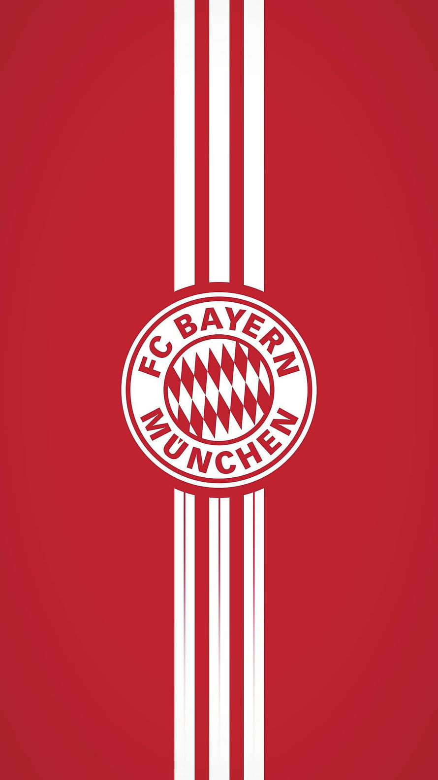 FC Bayern München Official Club Crest on Red Background with White Vertical Stripes HD phone wallpaper