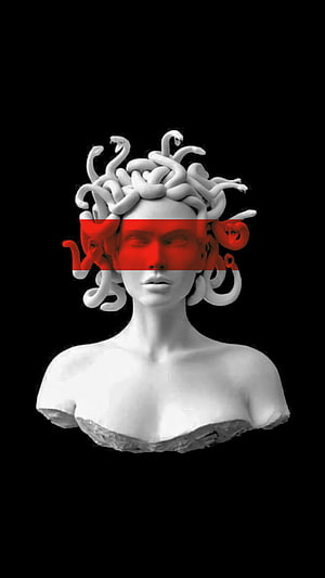 Medusa Bust Sculpture with Red Band on Black Background HD phone wallpaper