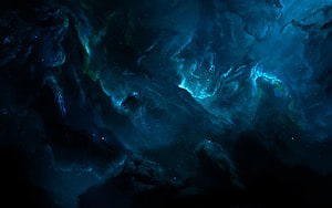 Deep Space Nebula in Dark Blue and Teal with Scattered Stars and Cosmic Dust Clouds HD wallpaper