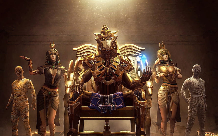 PUBG Mobile Golden Pharaoh X Suit with Egyptian Themed Characters and Mummies HD wallpaper