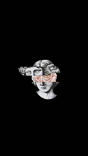 Minimalist Greek Statue Face with Rose Overlay on Black Background HD phone wallpaper