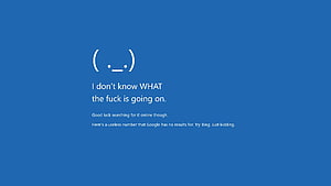 Funny Linux Error Screen with Confused Face and Humorous Text on Blue Background HD wallpaper