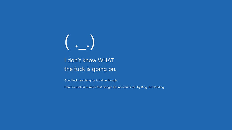 Funny Linux Error Screen with Confused Face and Humorous Text on Blue Background HD wallpaper