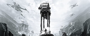 Star Wars AT-AT Walkers and X-Wing Fighters in Epic Black and White Battle Scene HD wallpaper