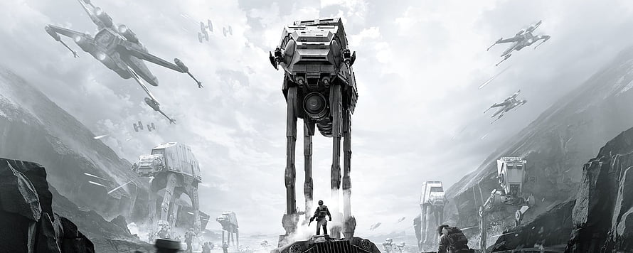 Star Wars AT-AT Walkers and X-Wing Fighters in Epic Black and White Battle Scene HD wallpaper