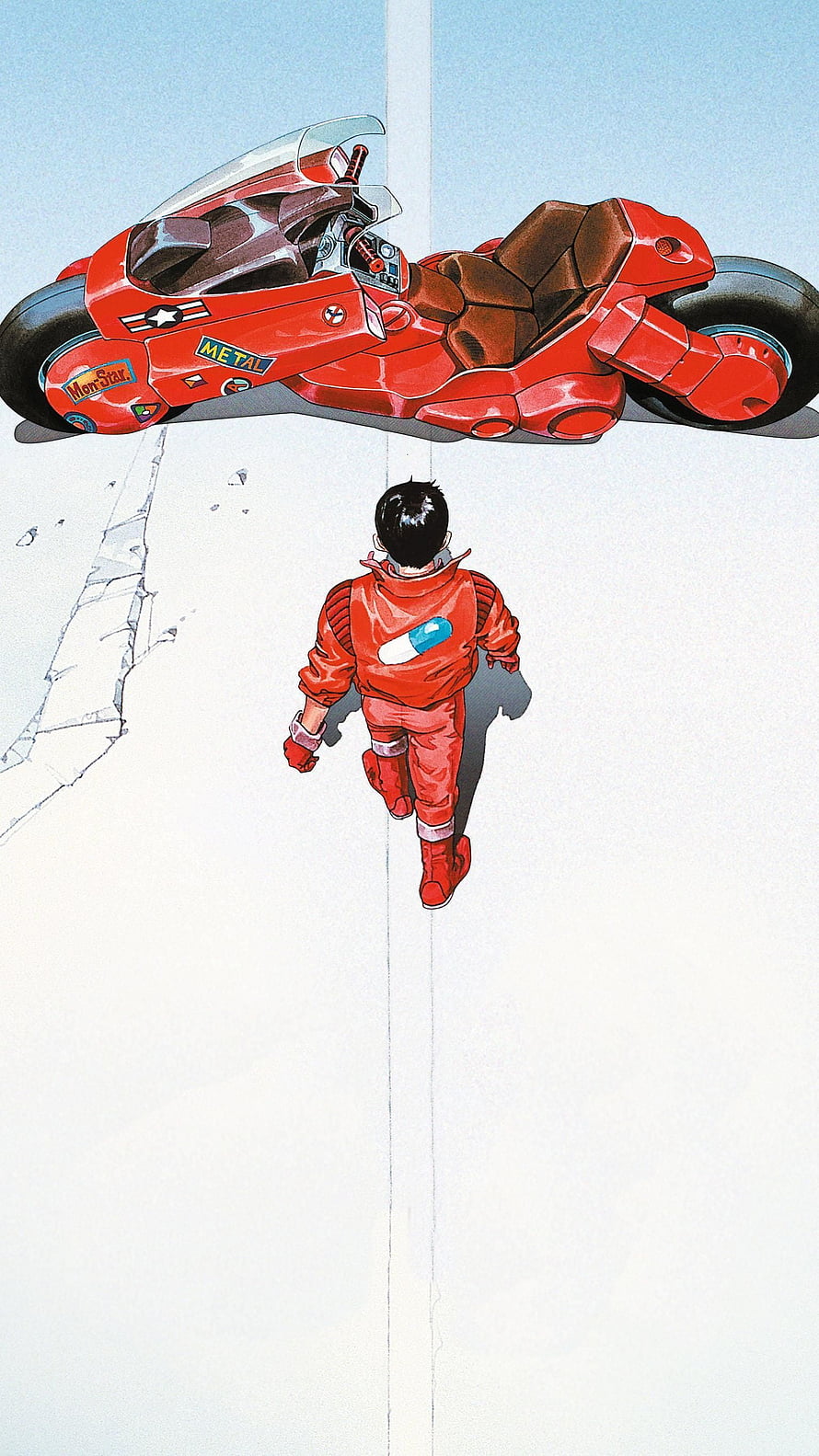 Akira Character in Red Racing Suit Walking Toward Futuristic Motorcycle HD phone wallpaper