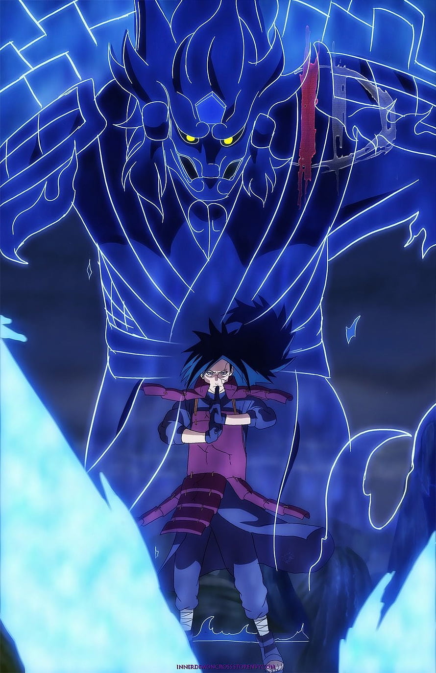 Madara Uchiha and Blue Susanoo in Inner Demon Art Style HD phone wallpaper