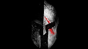 Spartan Mask with Red Cross on Black Background HD wallpaper