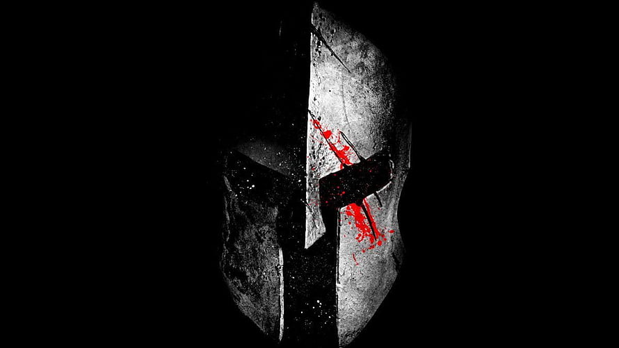 Spartan Mask with Red Cross on Black Background HD wallpaper