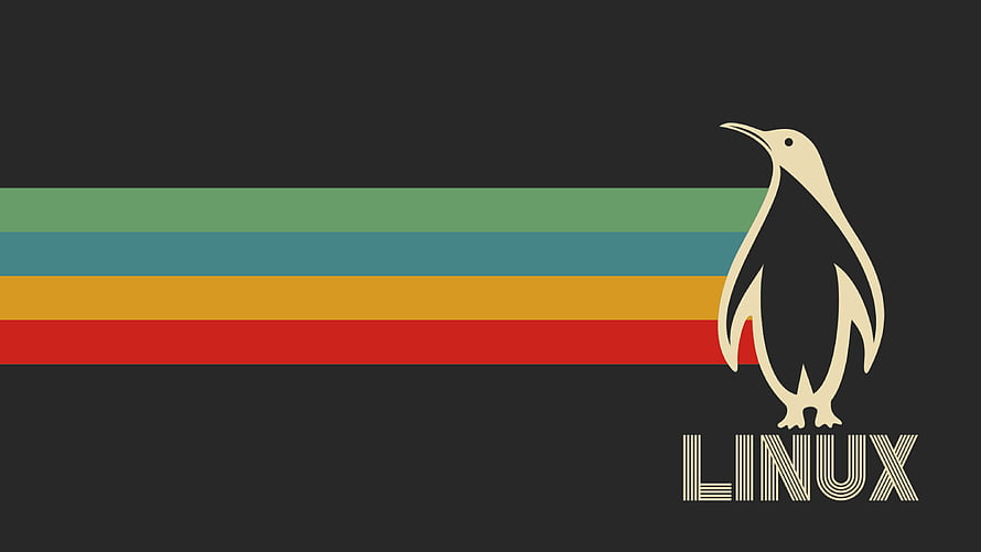 Retro Linux Tux Penguin Logo with Gruvbox Color Palette on Dark Background HD wallpaper