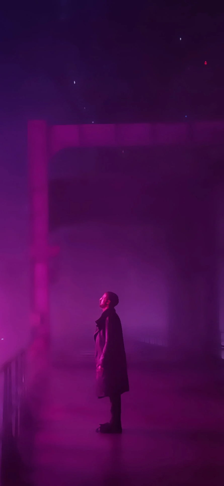 Blade Runner 2049 Cinematic Still of a Silhouette in Purple Haze HD phone wallpaper