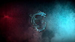 MSI Dragon Logo on Dark Textured Background with Red and Blue Neon Lighting HD wallpaper