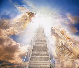 Angelic Stairway to Heaven with Divine Light and Clouds HD wallpaper