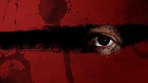 Eyes The Horror Game Dark Eye Close Up With Red Splatter And Black Brushstroke HD wallpaper