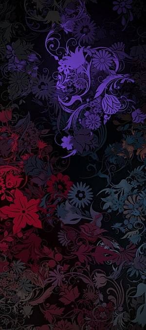 Dark Purple and Red Floral Pattern with Intricate Vintage Botanical Design HD phone wallpaper