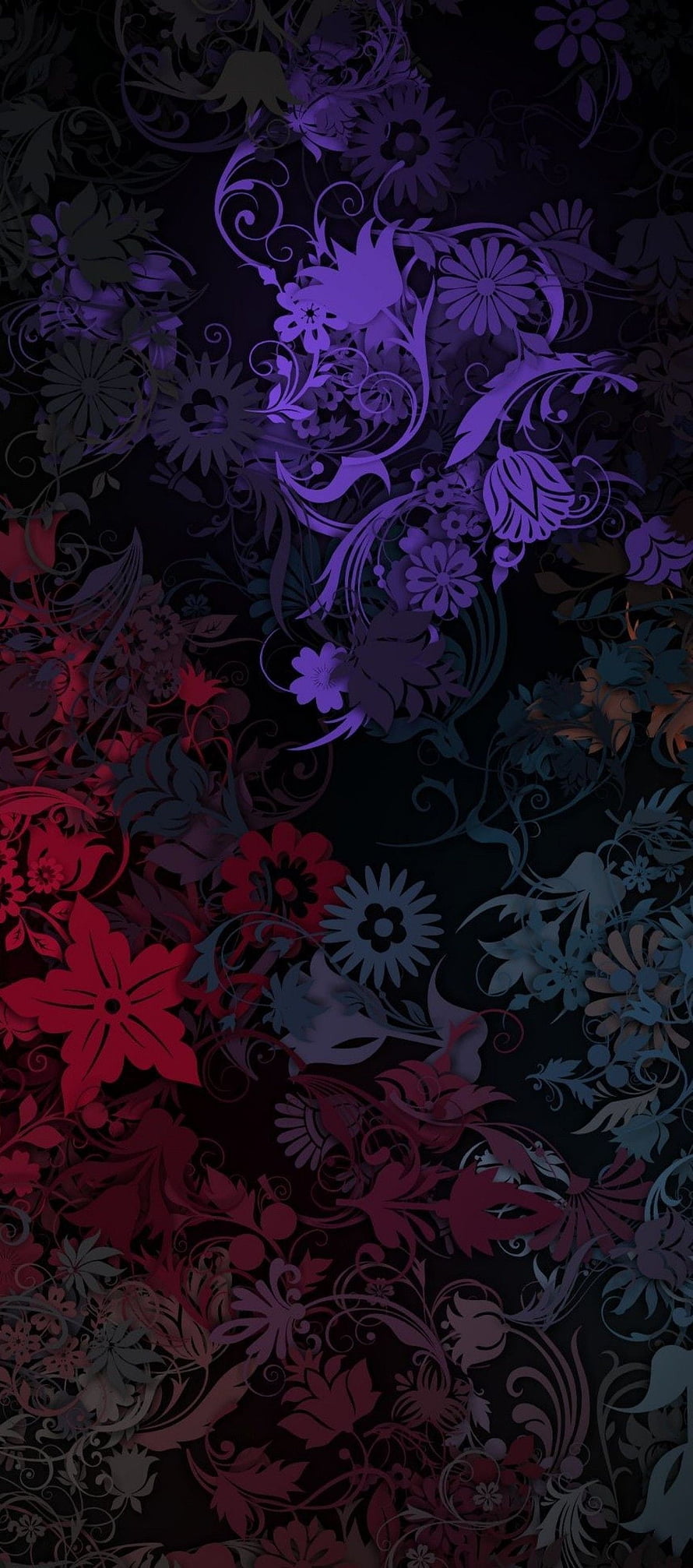 Dark Purple and Red Floral Pattern with Intricate Vintage Botanical Design HD phone wallpaper