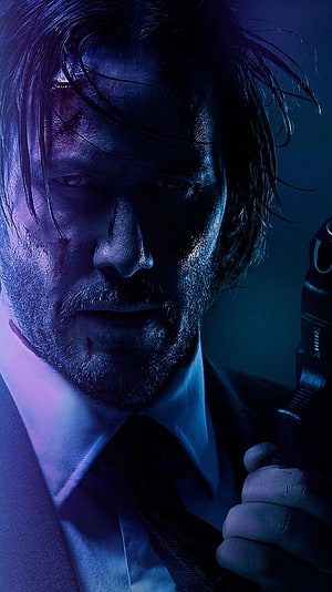 John Wick: Chapter 2 Cinematic Portrait of Keanu Reeves in Dark Blue Lighting HD phone wallpaper