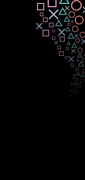 PlayStation Controller Button Shapes Falling on Black Background HD phone wallpaper
