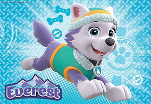 Everest from PAW Patrol in Winter Gear with Snowflake Background HD wallpaper