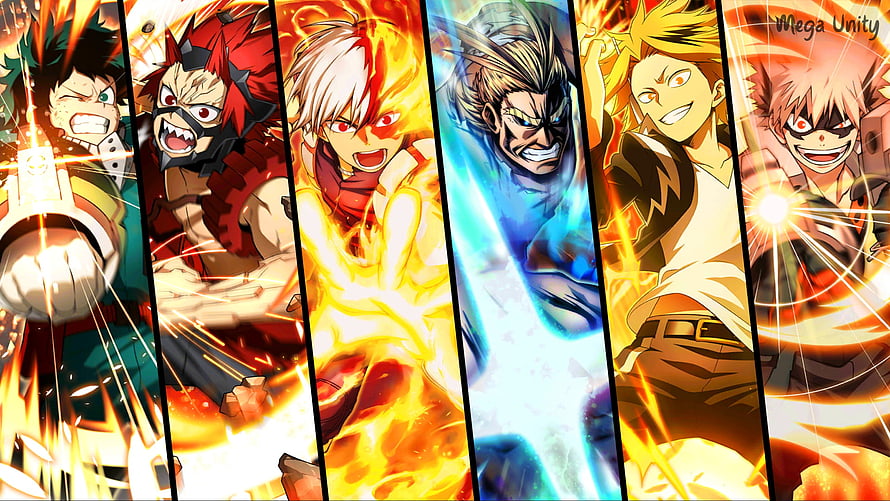 My Hero Academia Heroes in Action with Quirks and Dynamic Energy Effects HD wallpaper
