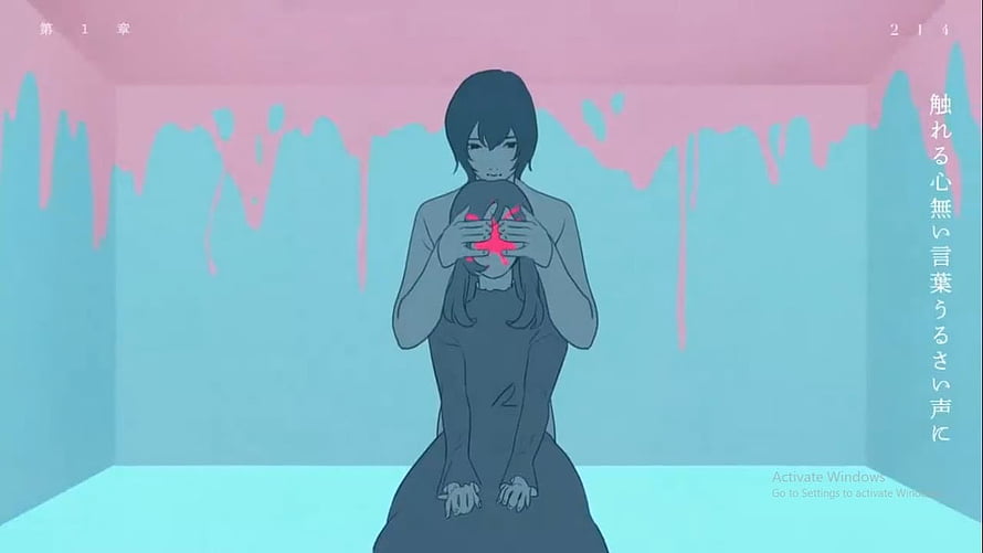 Anime Girl Holding Glowing Face in Pastel Room with Dripping Pink Walls HD wallpaper