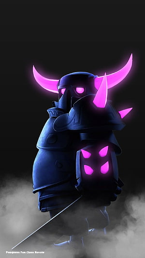 Pekka from Clash Royale in Dark Armor with Glowing Pink Horns and Shield HD phone wallpaper