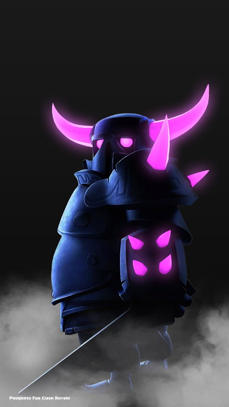 Pekka from Clash Royale in Dark Armor with Glowing Pink Horns and Shield HD phone wallpaper