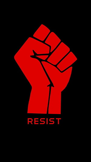 Red Raised Fist Symbol with Resist Text on Black Background HD phone wallpaper