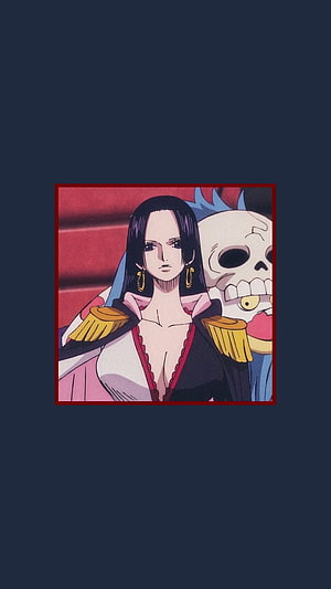 Boa Hancock and Brook from One Piece in Classic Anime Style HD phone wallpaper