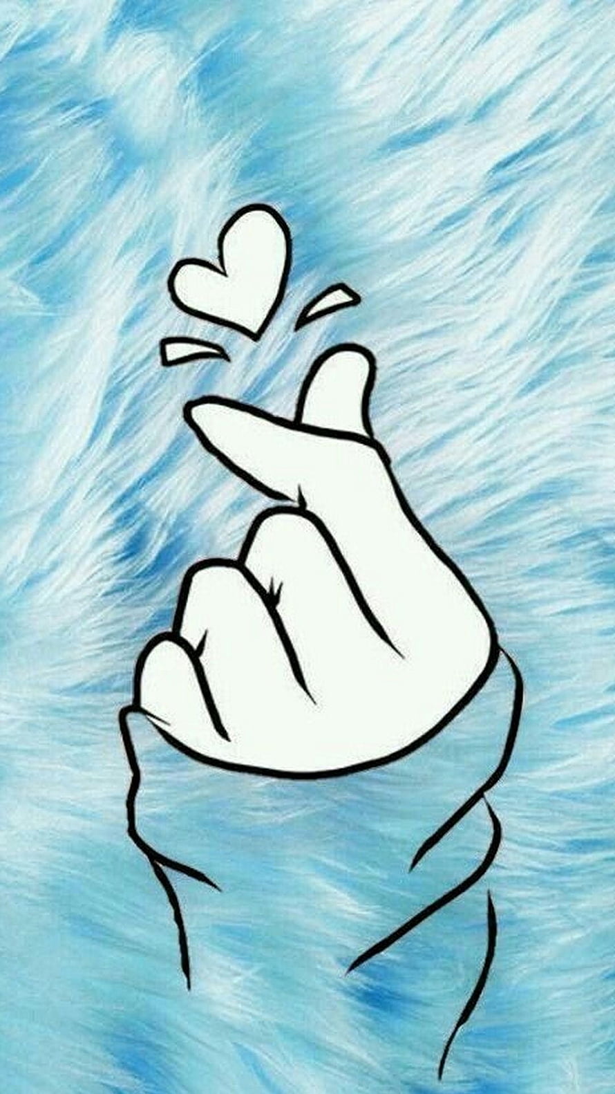Cute Finger Heart Gesture Illustration on Soft Blue Fur Background HD phone wallpaper