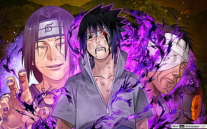 Sasuke Uchiha and Itachi Uchiha in Purple Chakra Aura from Naruto Shippuden HD wallpaper