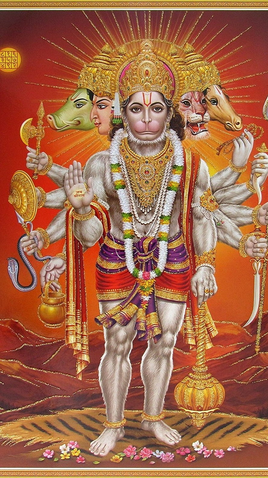 Panchmukhi Hanuman Divine Five-Faced Monkey God with Radiant Golden Aura and Sacred Symbols, Panchmukhi Hanuman, Panchmukhi Lord Hanuman HD phone wallpaper