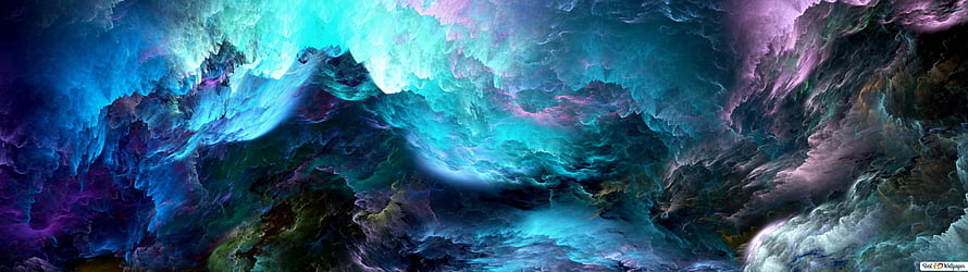 Vibrant Purple and Blue Abstract Clouds with Turquoise Nebula Swirls HD wallpaper