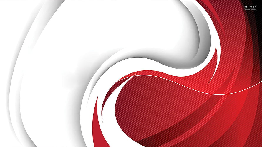 Sleek Red and White Abstract Swirls with Layered Paper Cutout Depth HD wallpaper