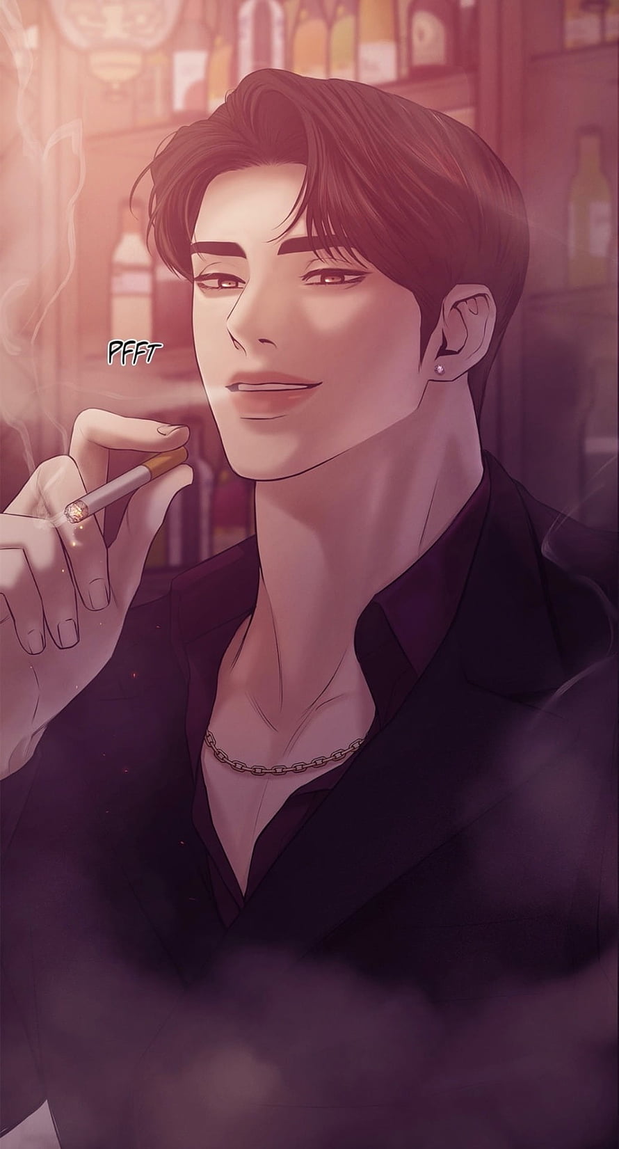 Kang Dooshik Smoking in a Bar with a Confident Smile and Chain Necklace HD phone wallpaper