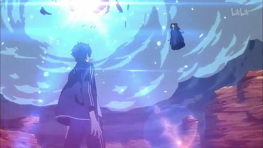 The Daily Life of the Immortal King Anime Scene with Blue Energy and Floating Figure HD wallpaper
