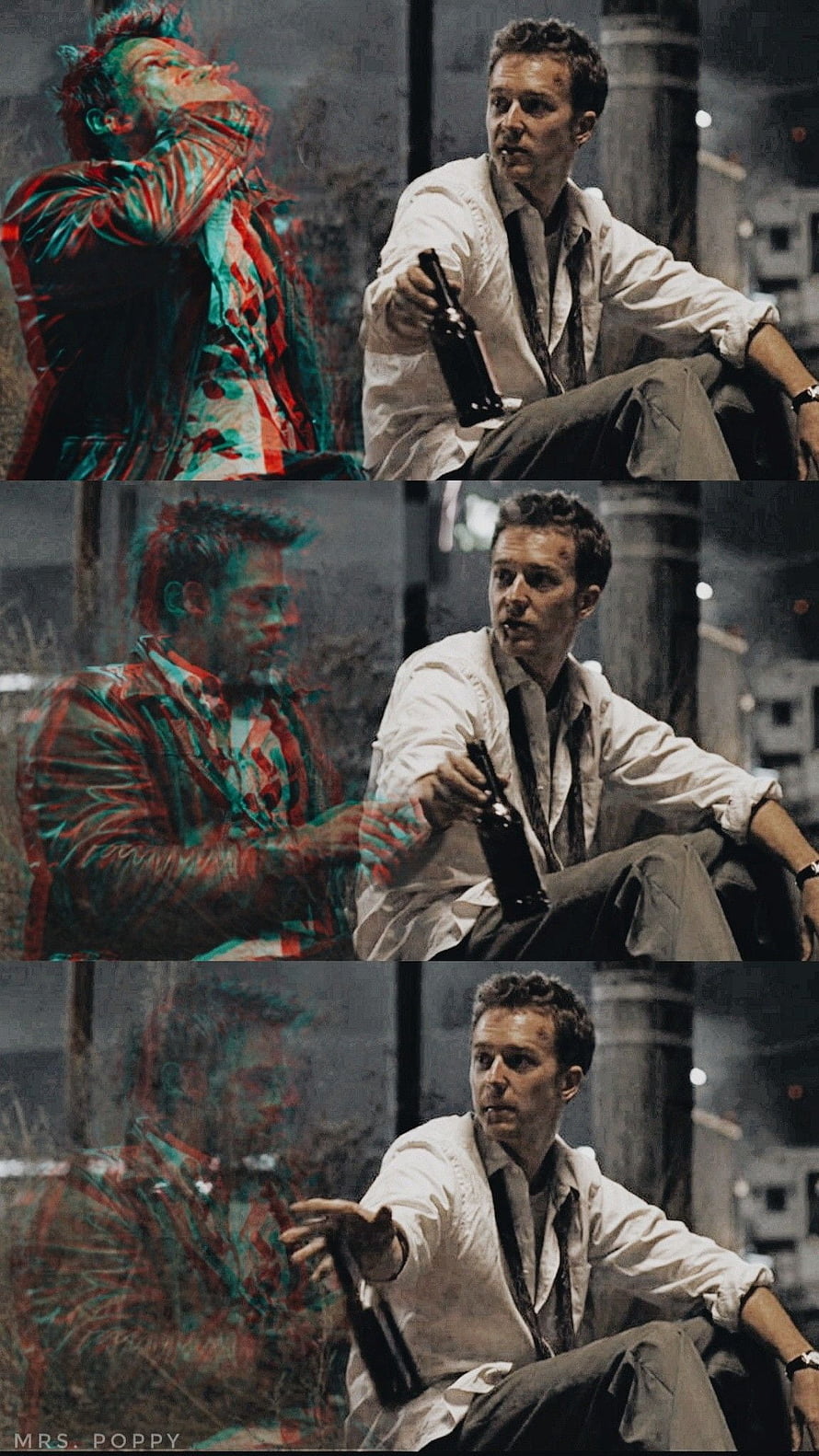 Edward Norton as Tyler Durden in Fight Club cinematic scene with anamorphic glitch effect HD phone wallpaper