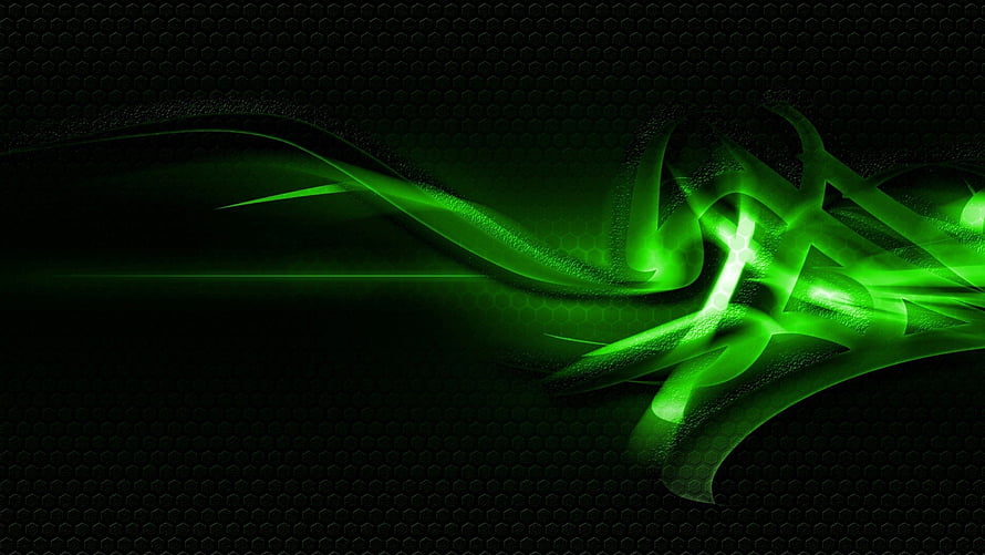 Dark Green Abstract Gaming Background with Neon Light Streaks and Hexagonal Texture HD wallpaper