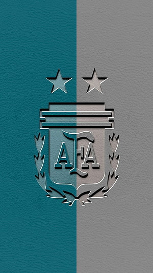 Argentina National Football Team AFA Crest Emblem on Split Teal and Grey Leather Texture Background HD phone wallpaper