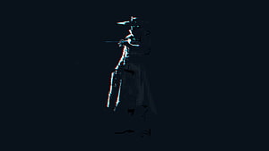 Cypher Valorant Agent Digital Artwork with Glitch Effect and Dark Background HD wallpaper