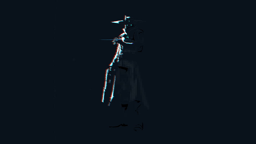 Cypher Valorant Agent Digital Artwork with Glitch Effect and Dark Background HD wallpaper