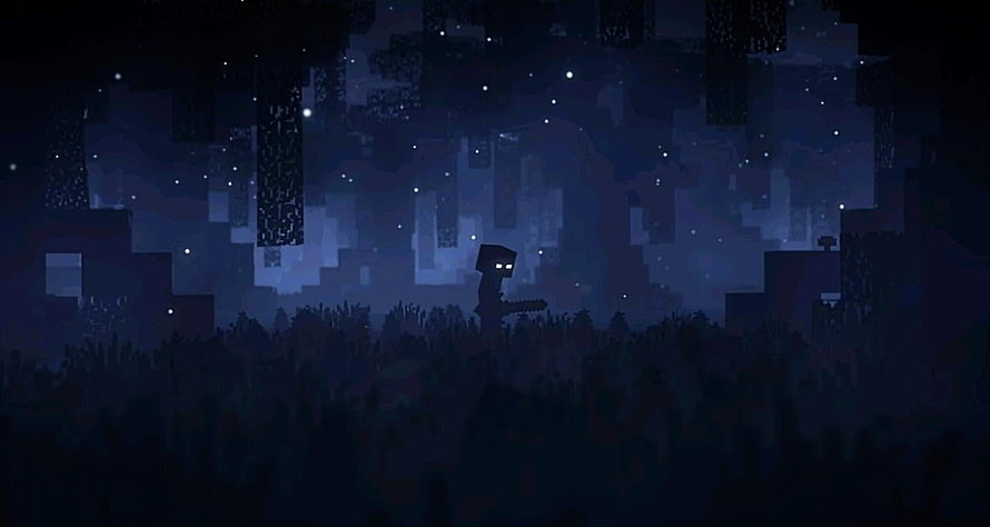 Minecraft Dark Forest Scene with Glowing Eyes in the Night HD wallpaper