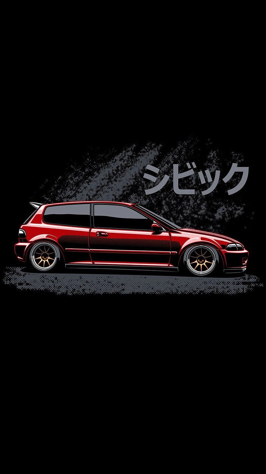 Red Honda Civic EG Hatchback Side Profile Digital Art on Black Background HD phone wallpaper