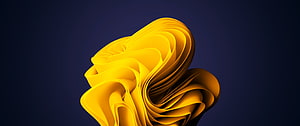 Vibrant Yellow Abstract 3D Ribbon Sculpture on Dark Blue Background HD wallpaper