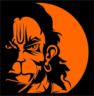 Hanuman Ji Stylized Portrait in Black and Orange with Crescent Moon Background, Hanuman Ji Black And Orange , Hanuman Face HD phone wallpaper