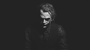 Heath Ledger as The Joker in Black and White Cinematic Portrait HD wallpaper