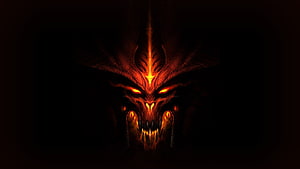 Diablo 3 Fiendish Demon Face Glowing in Dark Fire HD wallpaper