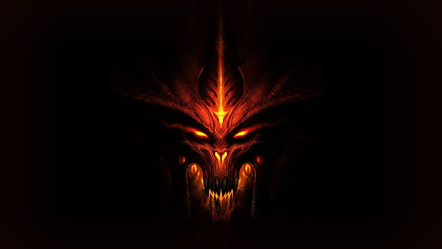 Diablo 3 Fiendish Demon Face Glowing in Dark Fire HD wallpaper